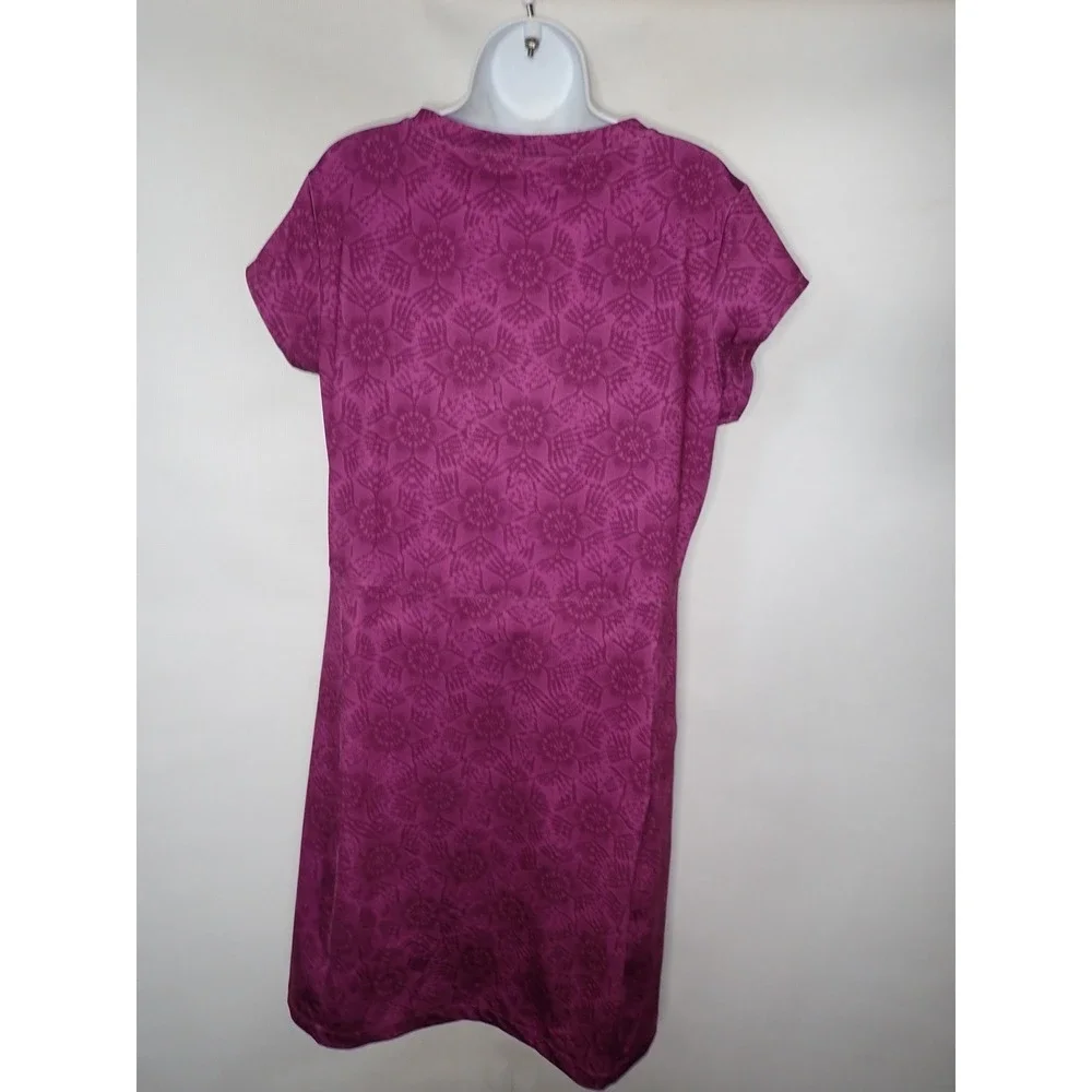 LL Bean Womens Floral Lace Print V-Neck Short Sleeve Performance Dress Large